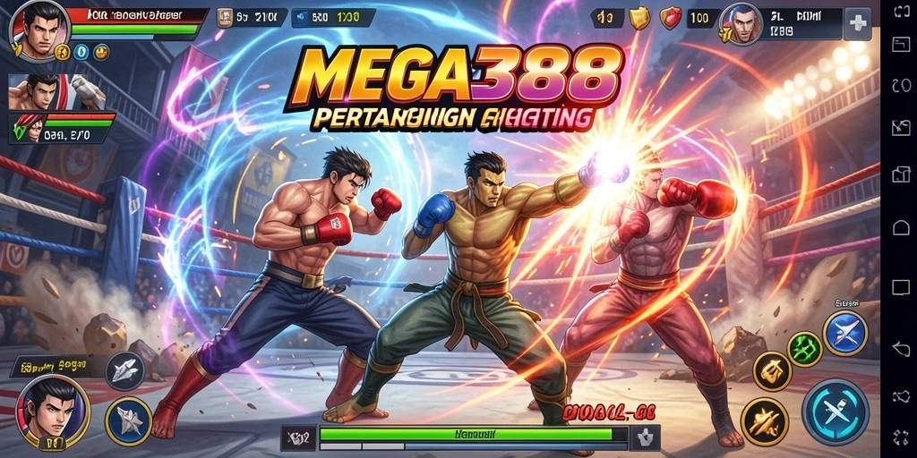 Screenshot MEGA388 yang menampilkan duel antara karakter dalam pertarungan mendebarkan.