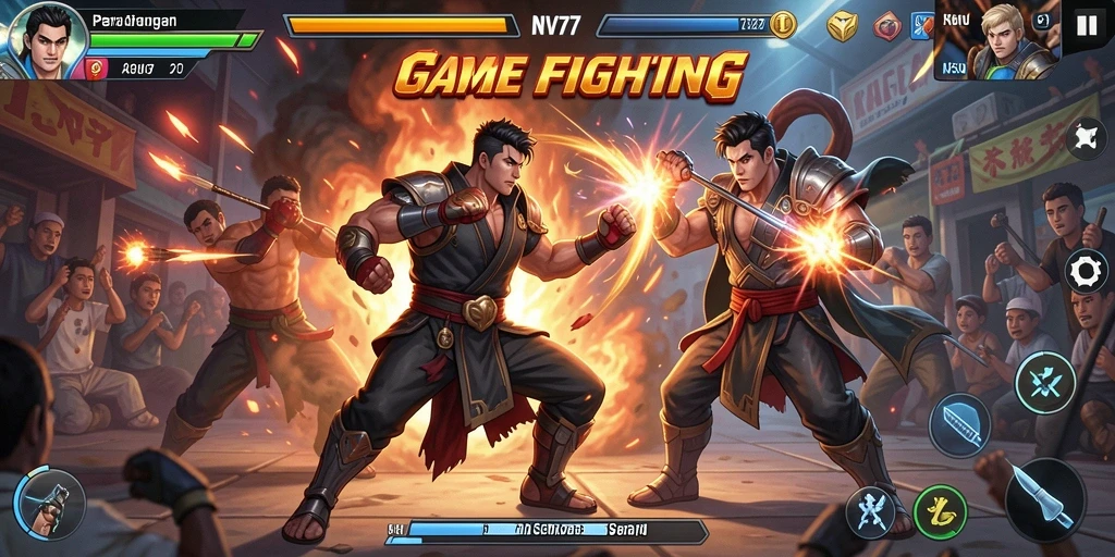 Screenshot NV77 menunjukkan aksi pertarungan yang intens dan menarik.